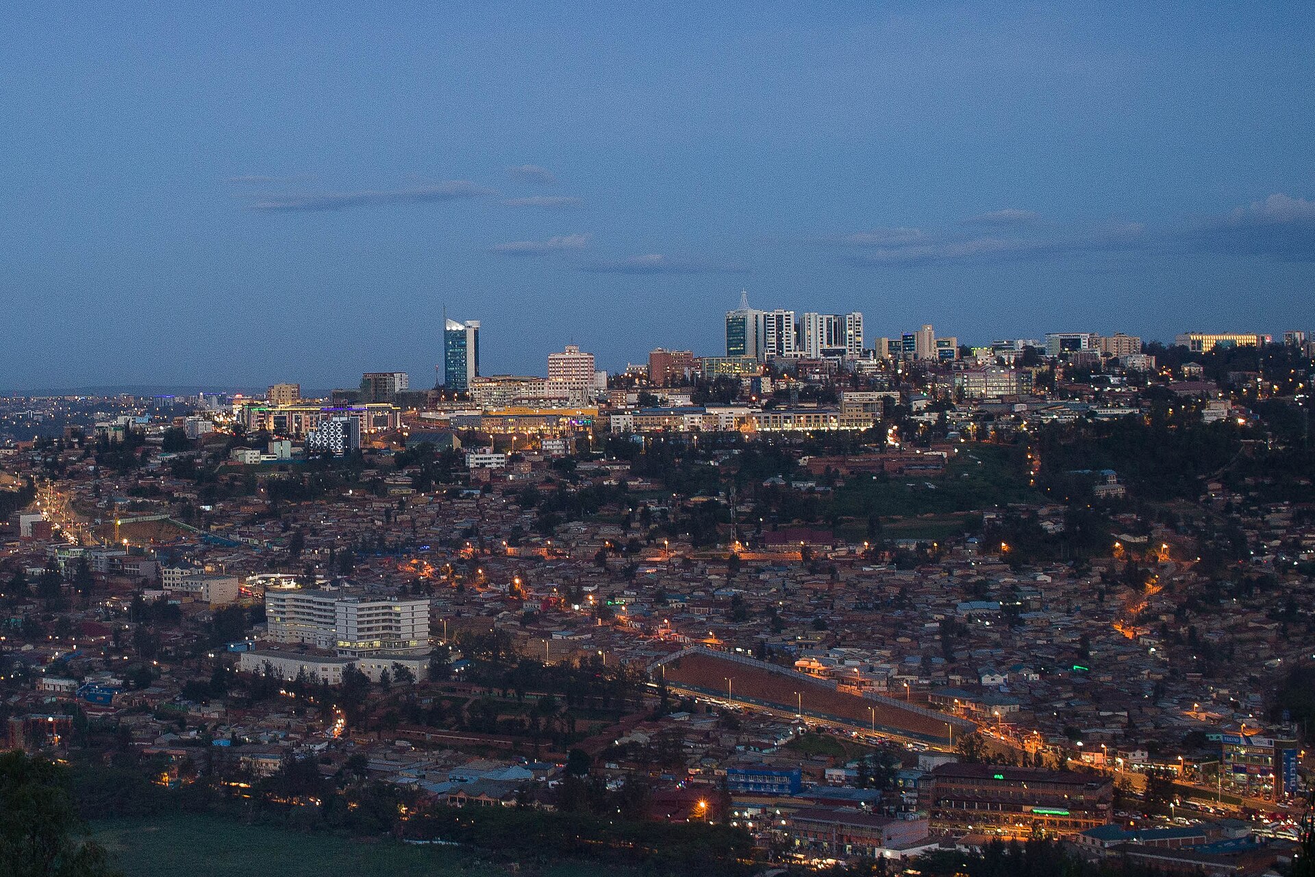 Kigali city skyline at dusk
